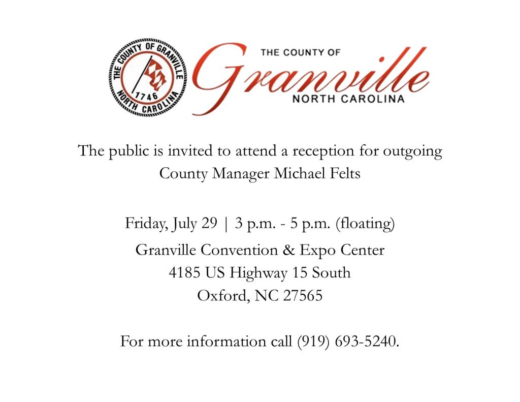 Reception Honoring Michael Felts @ Granville County Convention and Expo Center