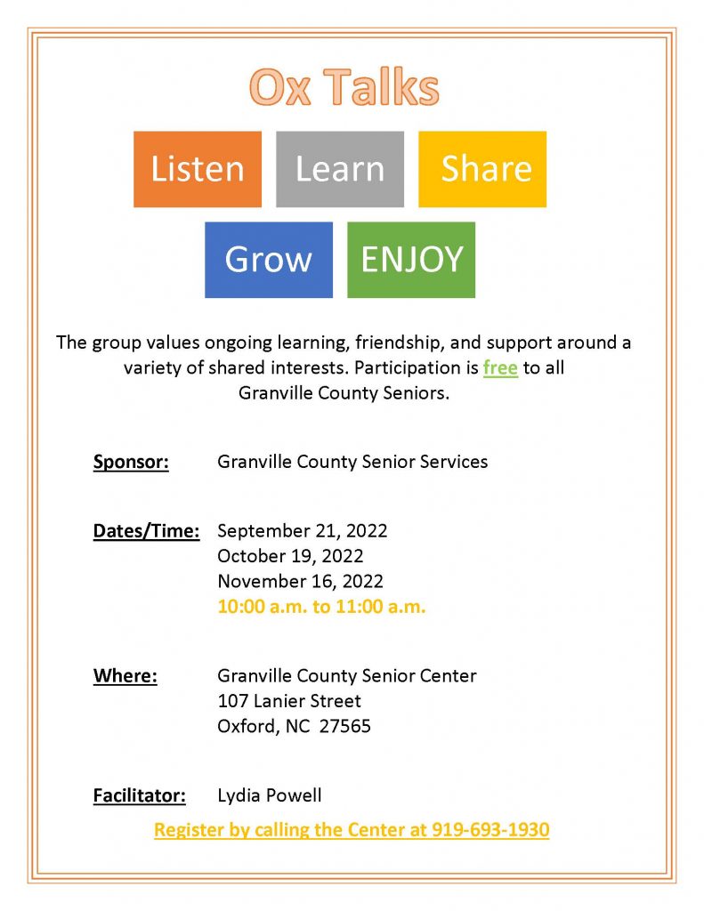 Ox Talks @ Granville County Senior Center