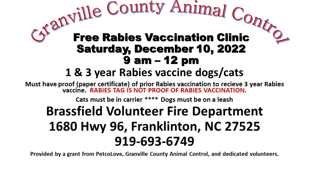 Rabies Vaccine Clinic (Brassfield) @ Brassfield Volunteer Fire Department