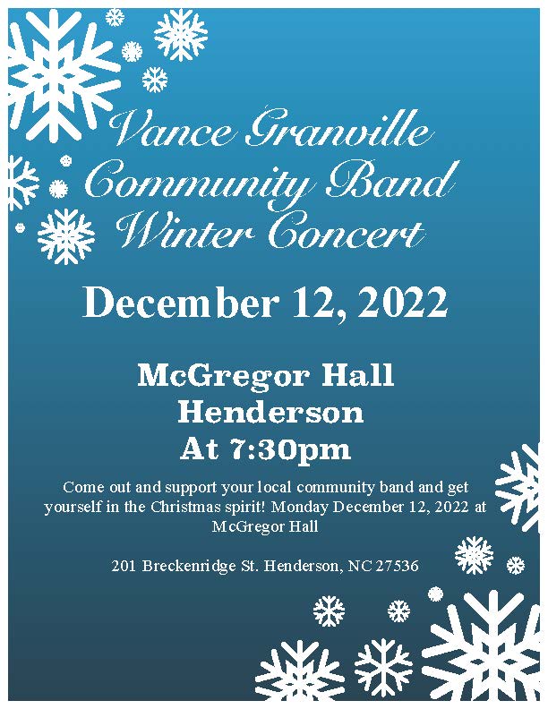 Vance-Granville Community College Band Winter Concert @ McGregor Hall