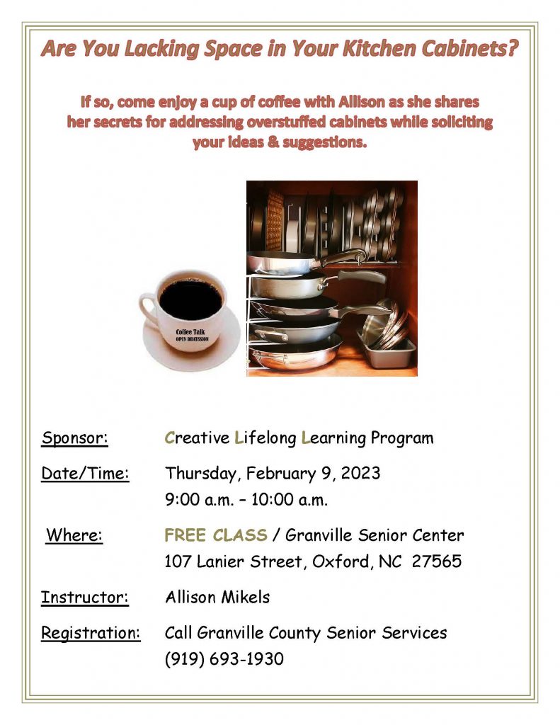 Coffee with Allison: Organizing Cabinets @ Granville County Senior Center
