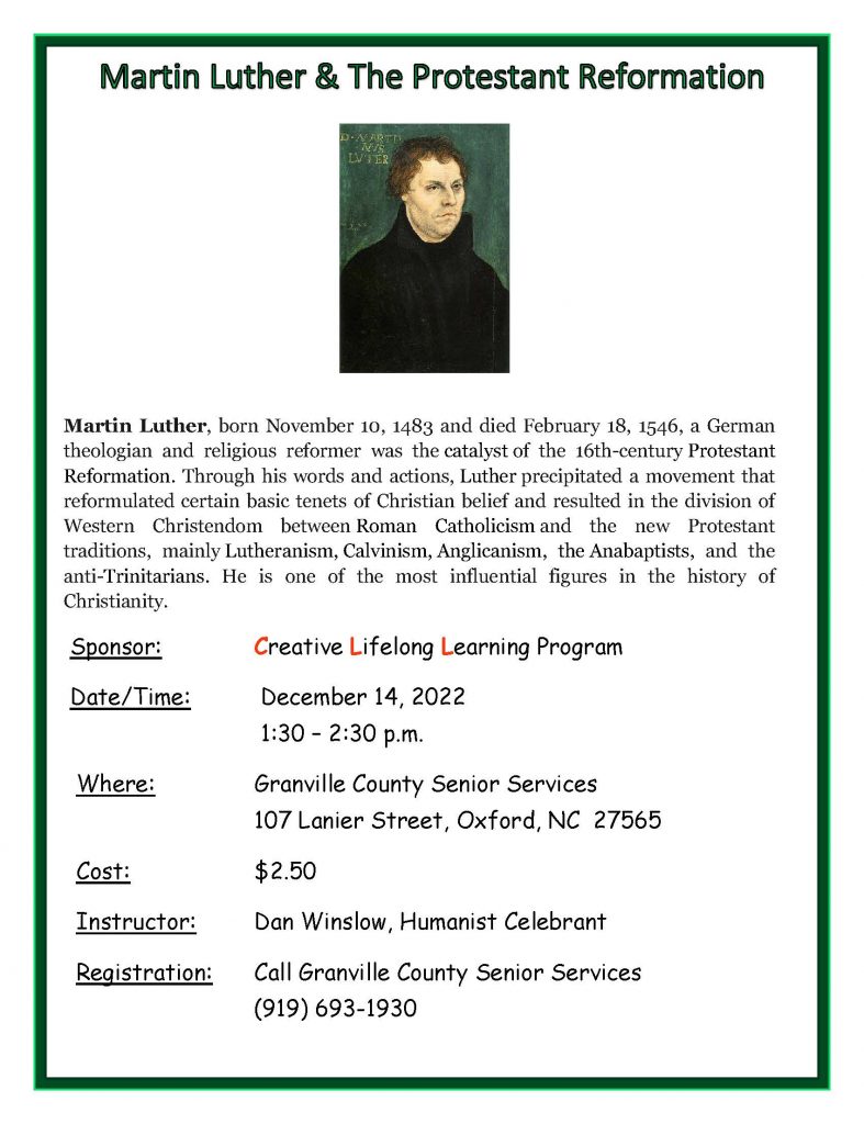 Martin Luther and the Protestant Reformation @ Granville County Senior Center