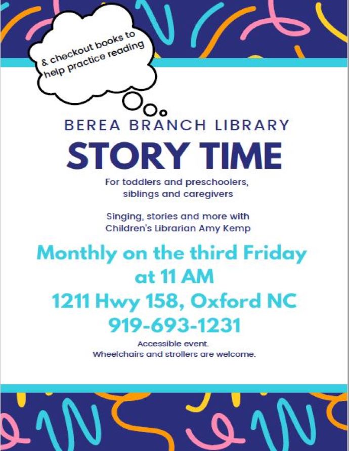 Storytime for Toddlers and Preschoolers @ Berea Branch Library
