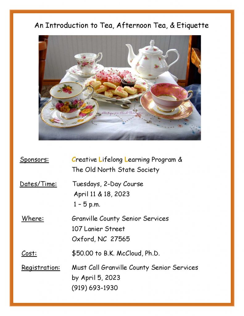 Introduction to Tea, Afternoon Tea & Etiquette @ Granville County Senior Center