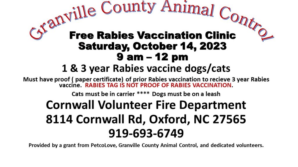 Free Rabies Vaccine Clinic @ Cornwall Volunteer Fire Department