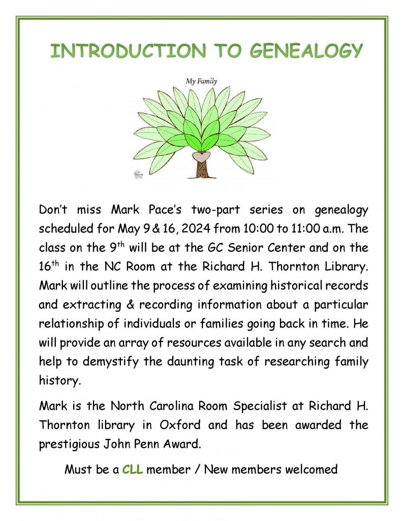 Introduction to Genealogy @ Granville County Senior Center